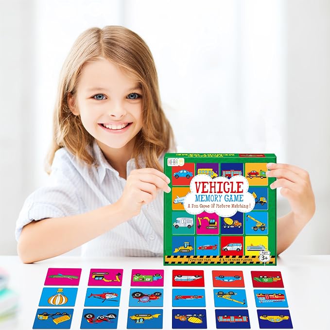Hebayy Vehicle Matching Game, 72 PCS Traffic Memory Matching Cards for Toddlers 36 Pairs Transportation Memory Cards Educational Toys for Preschool Boys & Girls 4 5 6 Years Old