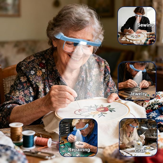 Professional Hands-Free Headset Magnifying Glasses with LED | 5 detachable lenses (0.75X-4.0X), rechargeable design, ideal headband magnifier for close work, jewelry & crafts