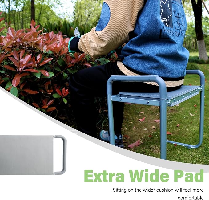 BESTHLS Garden Kneeler and Seat - Heavy Duty Folding Stool with Thick Pad, Tool Pouches & Bag, 330 lbs Capacity - Knee & Back Support, Perfect for Seniors, Women, Men