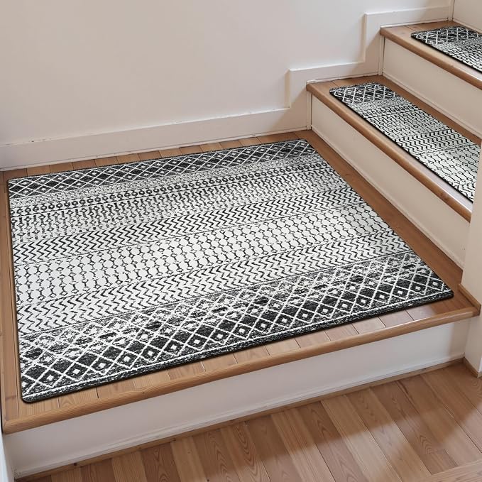 OJIA Stair Treads Non-Slip Landing Mat for Wooden Steps 31"X31" Stair Rug | Square Capet Stair Treads Matching Rug Rubber Stair Runner Anti-Slip Stair Carpet for Stairs
