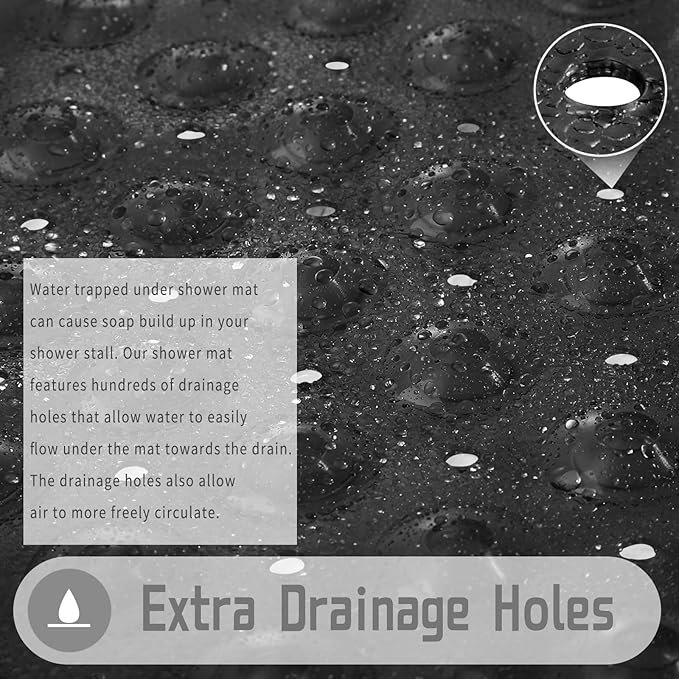 Yimobra Shower Stall Mat Non Slip, 21x21 Inch, Soft Square Bath Mat for Shower with Suction Cups and Drain Holes, Stall Floor Mats for Bathroom, Machine Washable, Bathroom Accessories, Black