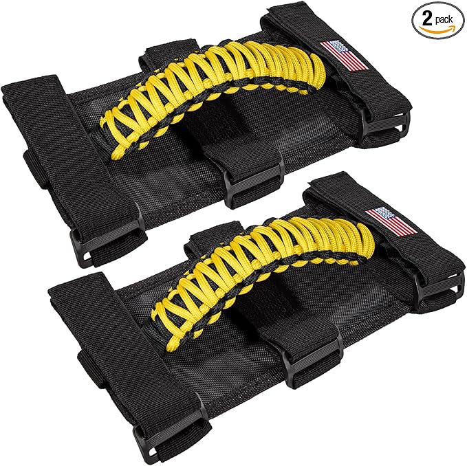 Roll Bar Grab Handles Grip Handle for Jeep Wrangler JK JKU JL JLU TJ YJ Sport Sahara Freedom Rubicon Unlimited Gladiator JT 1955-2023 UTV ATV Accessories Premium Paracord US Flag (Yellow 2 Pack)