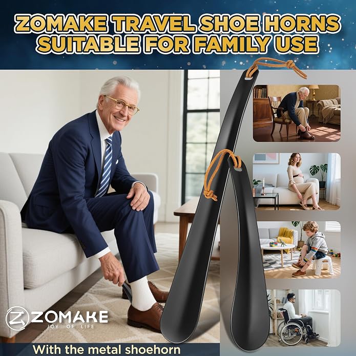 ZOMAKE Shoe Horn Long Handle for Seniors Men Women,Metal Long Shoehorn for Boots, Shoe Spoon Helper