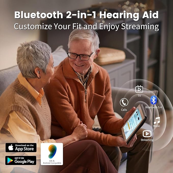 Edifier Bluetooth OTC Hearing Aids for Seniors, APP Control, Bluetooth In the ear Hearing Aids, Nearly Invisible Hearing Aid, Rechargable Comfort Design Wireless Music Phone Call (Brown) (H Brush)