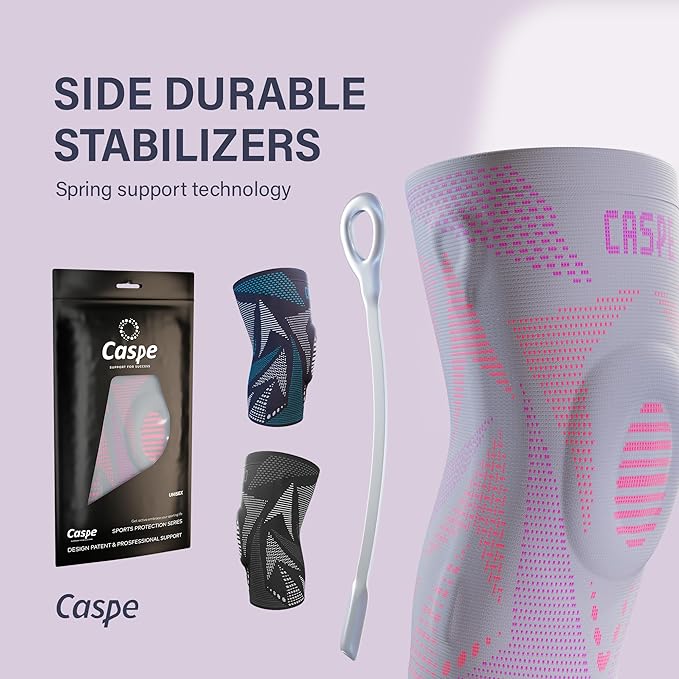 Caspe 1 Pack Compression Knee Brace for Women & Men – Pain Relief Support with Patella Gel Pads & Side Stabilizers – Knee Sleeve for Running, Workout & Arthritis (Pink, Small)