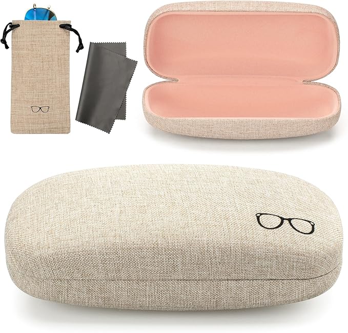 Vemiss Hard Shell Sunglasses Case, Large Linen Fabric Protective Glasses Case for Men Women