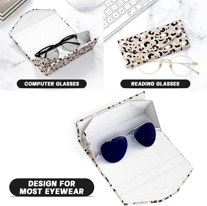 Sunglasses Case, Foldable Glasses Case, Magnetic PU Leather Hard Shell Folding Eyeglass Holder Box, Collapsible Unisex