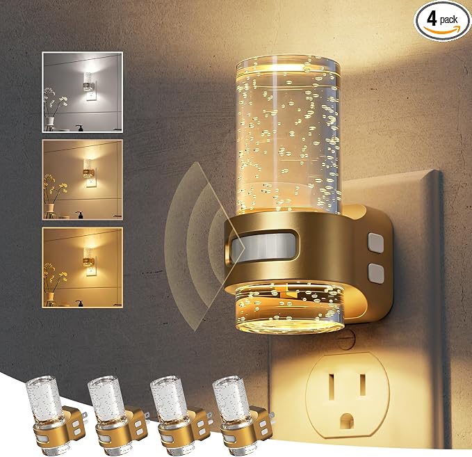 L LOHAS LED Motion Sensor Night Light, Bubble Night Lights Plug into Wall | 4 Pack 3CCT Color Temperature Change MINI Night-Light,Dimmable Nightlight with Dusk to Dawn Sensor for Rooms Bathroom Hallway