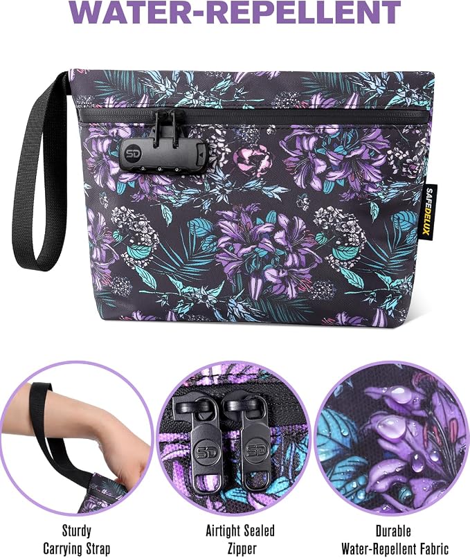 Smell Proof Bag, Odor Proof Bag with Combination Lock, Durable Smell Proof Container with Carbon Lining, Secure Odorless Travel Pouch for Home & On-the-Go (Purple Combo)