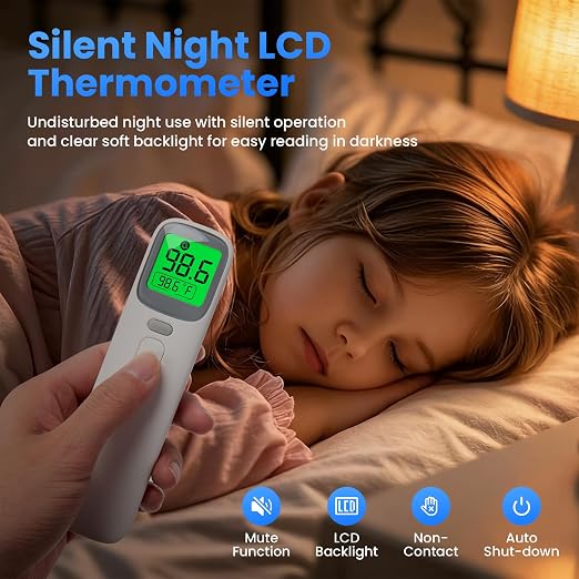 3-in-1 Ear Forehead Thermometer for Adults Kids with Object Mode | Accurate Digital Baby Thermometer, ANG Fever Alarm LCD Screen, 2*AAA batteries Included, Silent Mode with Storage Bag White