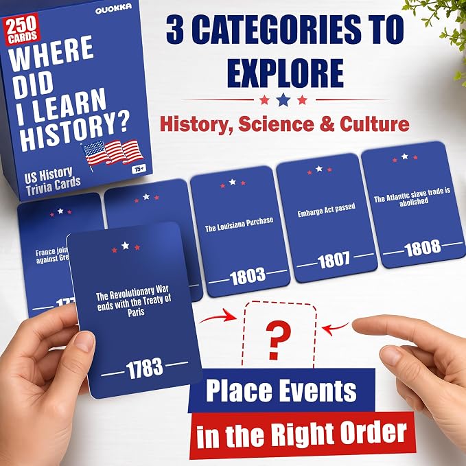 Quokka Trivia Game for Families - Fun Educational Trivia Cards | Where Did I Learn History - 250 Double-Sided History Cards, Chronology Card Game and Famous Figure Guessing for Adult Age 15+