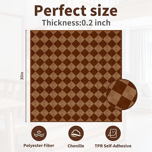 Non Slip Stair Treads for Wooden Steps, 1 Pack 30"x30" Washable Carpet | 30x30 in soft chenille polyester stair treads with reusable TPE backing for indoor wood stairs, dogs, kids, and seniors