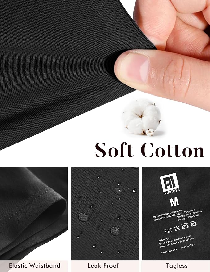AIRCUTE Washable Leak Proof Incontinence Underwear for Women Absorbency Bladder Control Briefs 70ML,3 Pack (2XL,3 Black)
