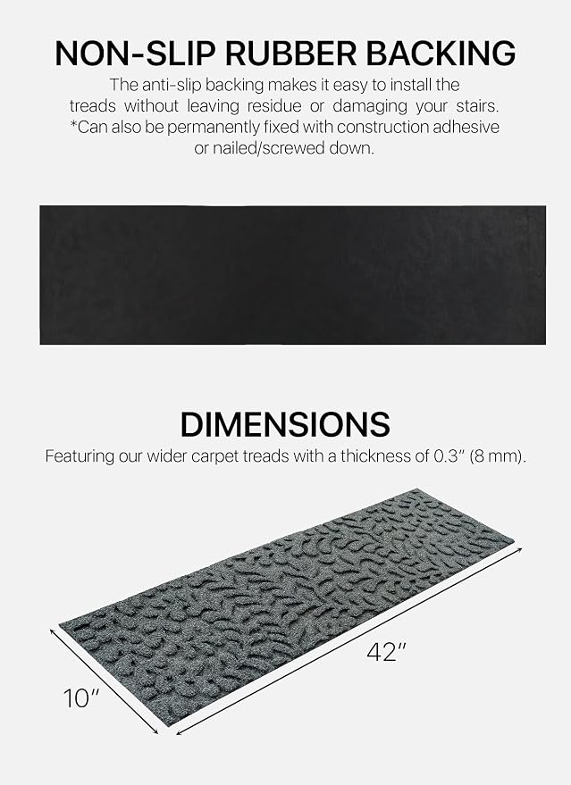 FINEHOUS Outdoor Stair Treads Non-Slip 42”x10” (6-Pack) – Carpet Treads with Rubber Backing Floral Grey
