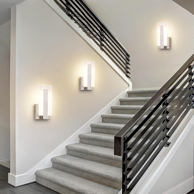 Joosenhouse Modern LED Wall Sconces, Set of Two, 5CCT Dimmable Hardwired Wall Mounted Lights, 9.76 Inch Brushed Nickel Indoor Fixtures for Hallway, Bedroom, Study, Living Room, ETL Listed
