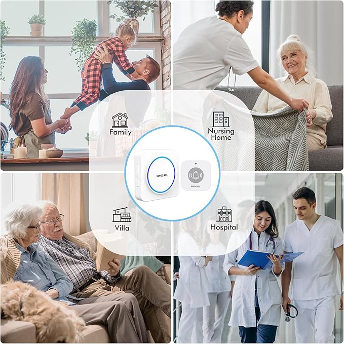 SINGCALL Wireless Portable Caregiver Pager Panic Alarm System Personal Alarm for Elderly/Kids/Pregnant/Patients Alert Call Button with Detachable Lanyard 2-Pack Emergency Call Buttons