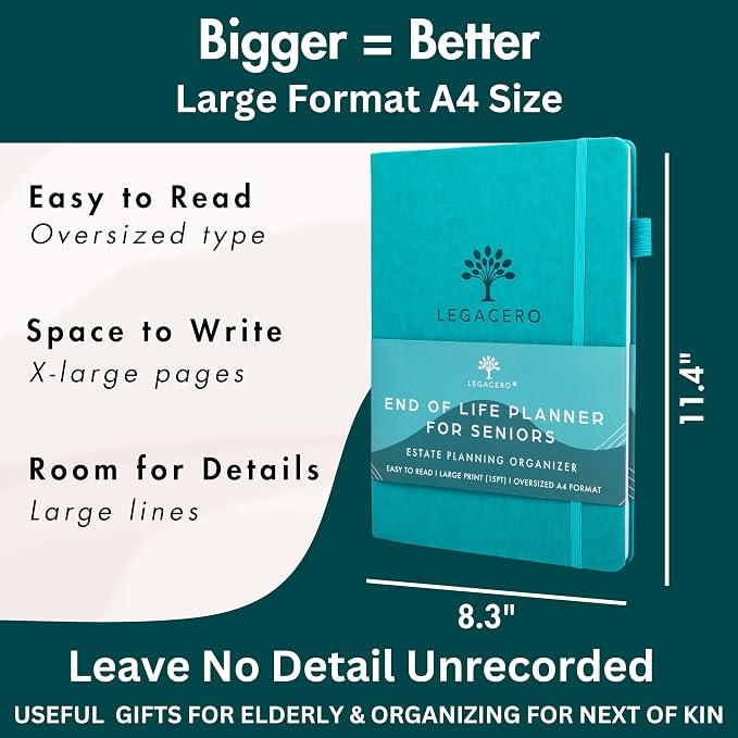End of Life Planner for Seniors - Guided Estate Planning Organizer for Next of Kin. Large What To Do When I’m Gone Book and Important Document Organizer to Share with Your Executor (Lake Green)