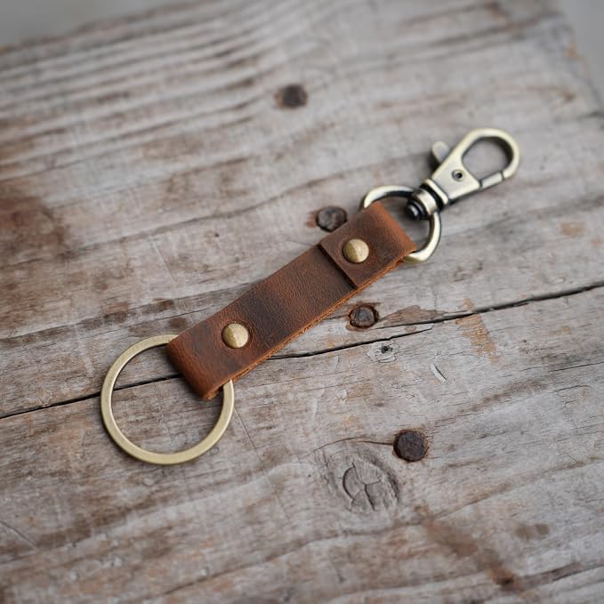Genuine Leather Keychain Walnut Leather Key Holder Mens Belt Key Chain Ring Fob