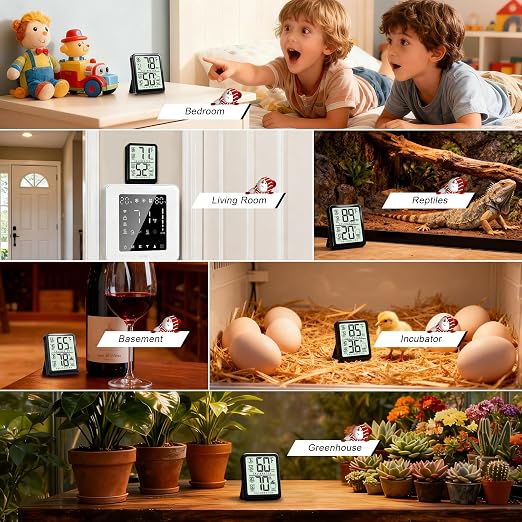2 Pack Room Thermometer Indoor Hygrometer with Max/Min Record | W/ Battery, 24h Max/Min Record, Accurate Sensor, Fast Refresh, Easy to View, ℉/℃, Durable Kickstand, Compact, for Home Office