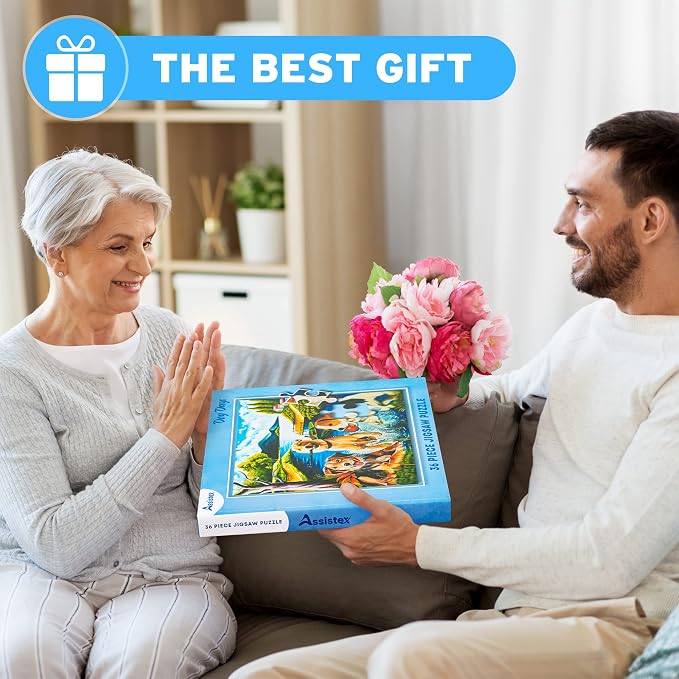 Assistex Large Piece Jigsaw Puzzle for Seniors with Dementia with Conversation Prompts, Large Piece Memory Game for Adults, Elderly, and Dementia Patients – Dogs Puzzle, 36 pcs