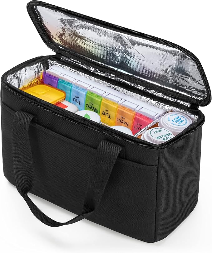 Trunab Insulated Medicine Storage Bag Travel Pill Bottle Organizer,Black | Medication Bag for Prescription, Insulin, Supplements or Medical Supplies,Bag Only