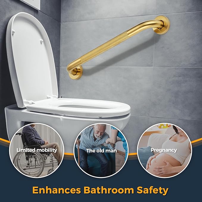 Grab Bars for Shower, 2 Pack 24-Inch Anti Slip Shower Handles for Elderly, Safety Shower Grab Bar, Stainless Steel Handicap Grab Bars for Bathroom,Toilet (Gold, 1" Diameter)
