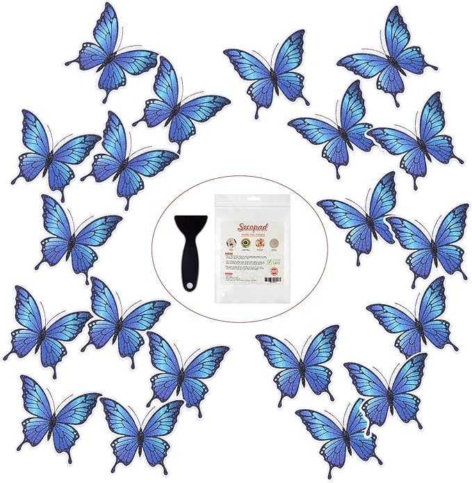 20 PCS Non Slip Bathtub Stickers, Adhesive Butterfly Anti Slip Decal Treads for Shower and Bath Tub with Premium Scraper (Blue)