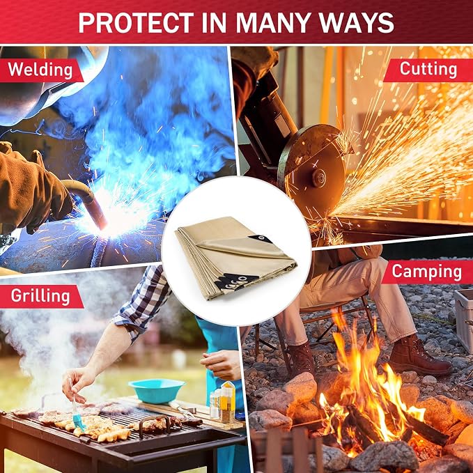 2 Pack Welding Blanket 6x8 ft - Heavy Duty Fiberglass Fire Resistant Blankets, 1022 °F High Temp Insulation Blanket, Heat Resistant Fabric for Industrial, Smoker, Camping, Grill