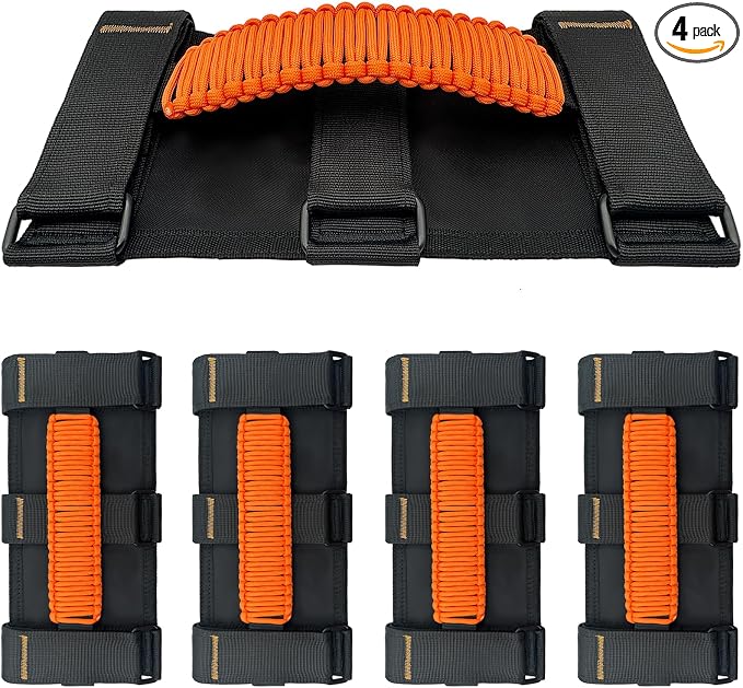 4 Pack Paraocrd Roll Bar Grab Handles for Jeep Wrangler Accessories | CJ YJ TJ JK JL LJ JLU JKU Sahara Freedom Rubicon, Gladiator JT (1955-2023 Modle), Upgrade Strong Metal Buckle, Non-Deformable