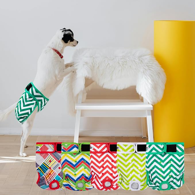 Tuiskusa Reusable Washable Dog Diapers Female, Highly Absorbent Doggie Diapers, Size Adjustable Puppy Diapers for Dog Period Panties(5 Pack)