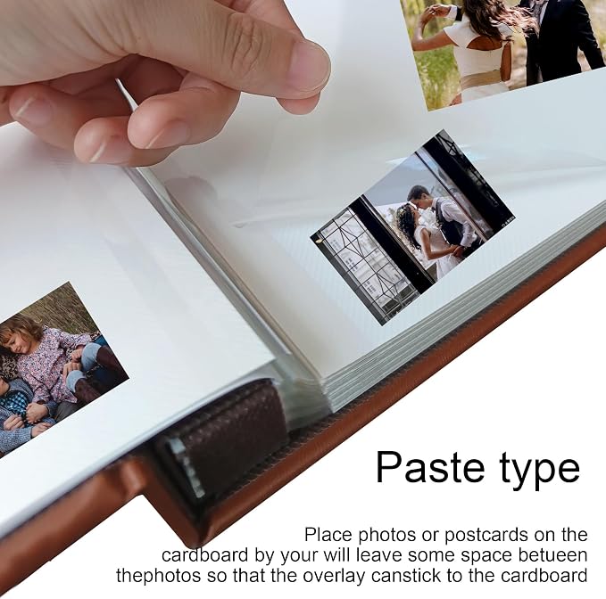 Zoview Brown Large Self-Adhesive Photo Album, PU Leather Cover | Refillable Scrapbook Album for 3x5 to 8x10 Photos, Repositionable DIY Layouts, Notes and Keepsakes