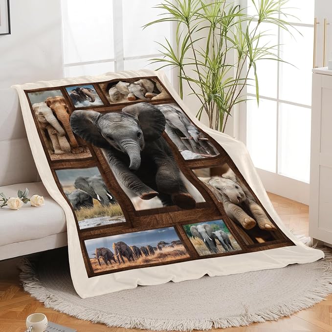 Yibuda Elephant Family Blanket Cute Elephant Flannel Plush Throw Blanket Cozy Wildlife Animal Decor Fleece Stuff Blanket Gifts for Lover Girls Boys Kids Adults Women Bed Travel 50"x60"