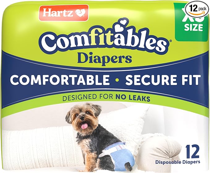 Hartz Comfitables Disposable Dog Diapers, Size XS 12 Count, Comfortable & Secure Fit, Easy to Put On, Super Absorbent Male and Female Diaper