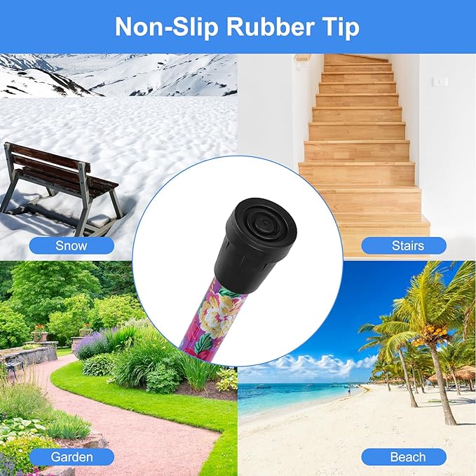 supregear Folding Cane, 5-Level Adjustable Height Walking Stick Lightweight Collapsible Portable Travel Cane with Wrist Strap and T Handle for Elderly Disabled Men Women