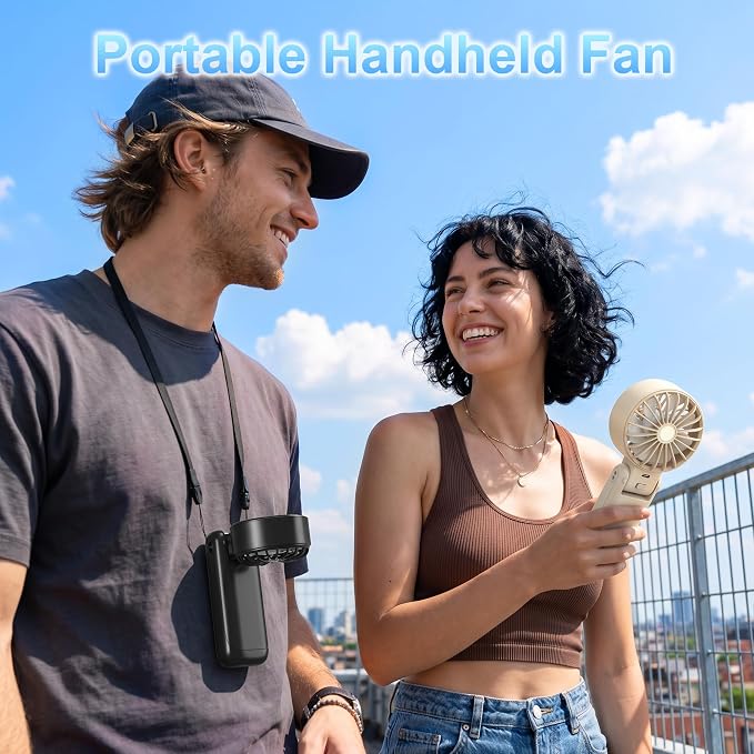Pro Handheld Portable Fan Cooling 3-in-1 Hand, Desk, Neck & Fan | 5-Speed, Independent Switch, Digital Display, Foldable Personal Fan for Travel/Concerts/Sport Events/Gifts