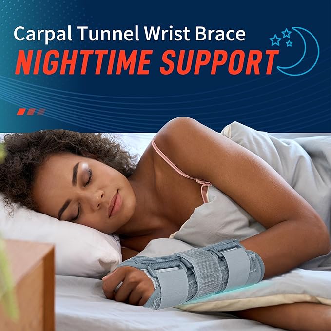 FEATOL Wrist Brace Carpal Tunnel for Women Men, Adjustable Night Sleep Support Brace with Splints Left Hand, Medium/Large