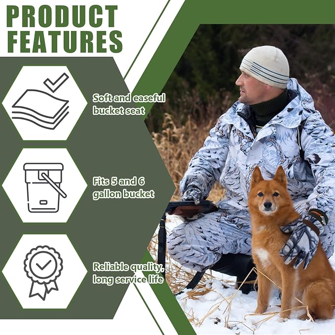 Lewtemi 2 Pcs 5 Gallon Bucket Seat 360 Degree Swivel Lid with 2" Thick Green Padded Cushion Lid with Waterproof Cover, Ideal for Winter Ice Fishing, Waterfowl Hunting, Camping and Outdoor Activities
