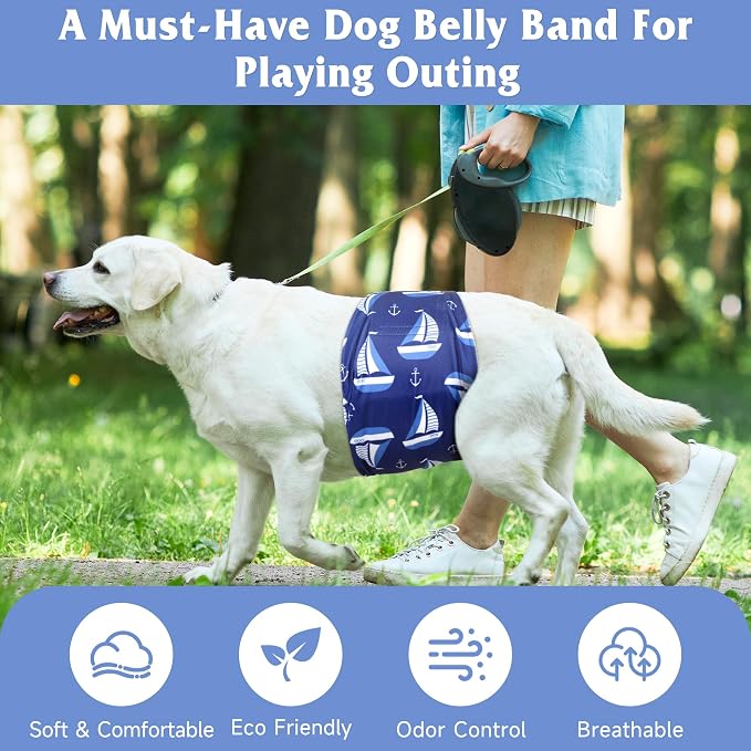 5 Pack Dog Diapers Male Reusable, Premium Belly Bands for Dogs, High Absorbing Male Dog Pee Wraps for Doggie in Incontinence or Excitable Urination and Training S