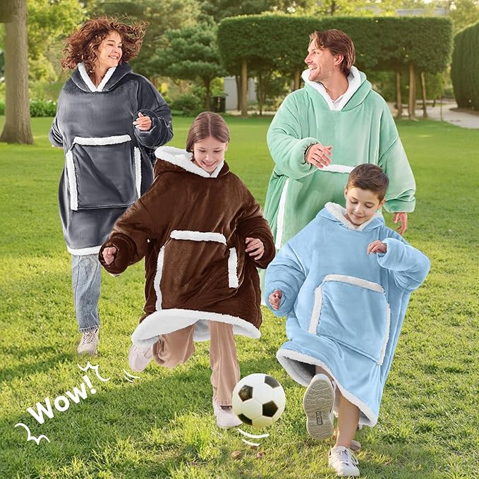 JOYWOO Brown Kids Wearable Blanket Hoodie, Oversized Cat lovers Hoodie Blanket for kids & Teens,Birthday Gifts for Girl Boys,Warm Cozy Fuzzy Sherpa Fleece Sweatshirt Blanket with Giant Pocket Gifts
