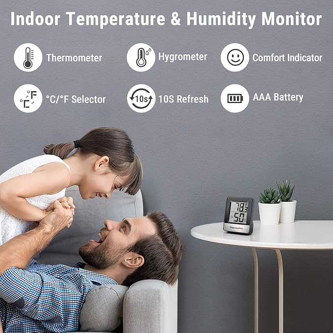 TempPro TP49 Digital Hygrometer Indoor Thermometer | Humidity Meter Room Thermometer with Temperature and Humidity Monitor Mini Hygrometer (Previously ThermoPro)