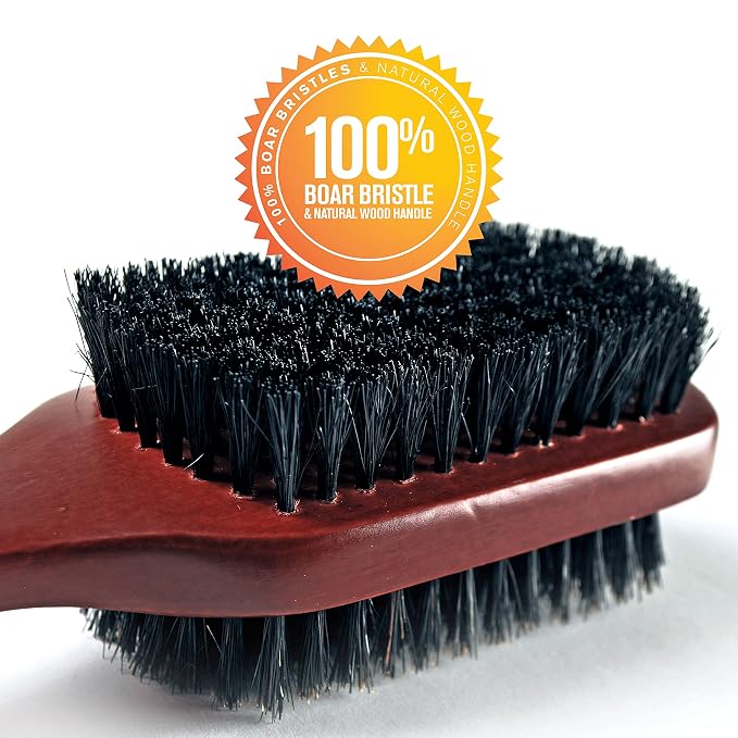 WAV ENFORCER Double-Sided Fade Brush | 100% Boar bristles & natural wood handle, Double sided with firm and soft bristles