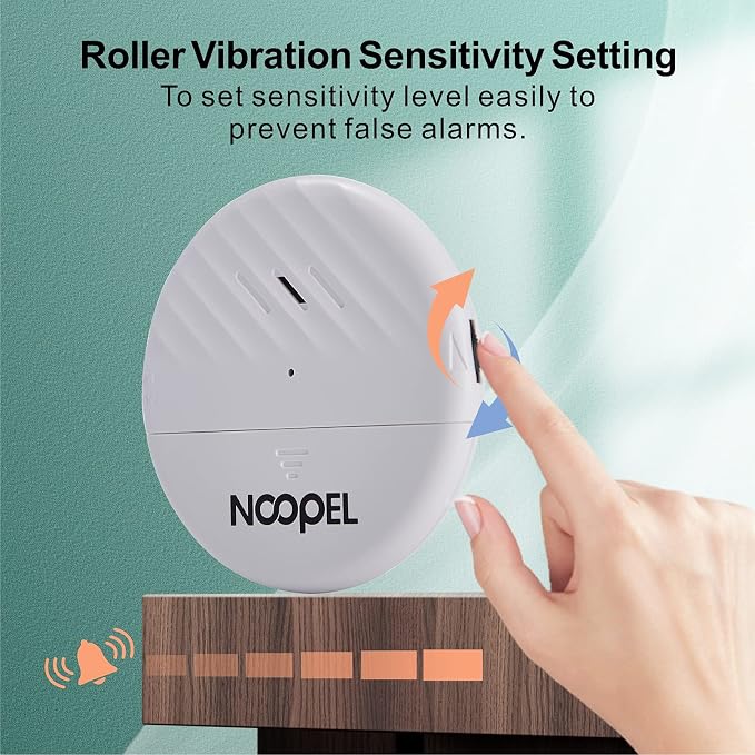 Glass Break Sensor 5 Pack, 125dB Loud Vibration Window Alarms for Home Security, Anti-Theft Protection with Adjustable Sensitivity Settings & Low Battery Indicator