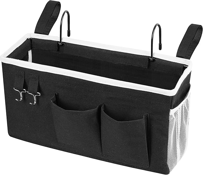 Bedside Caddy, Bedside Storage Bag Hanging Organizer for Bunk Dorm Bed Rail | Bed Caddy with Hooks, Top Bunks and Dorm Essentials for Water, Tissues, Tablets, Books, Phones, Remotes and Other Necessories