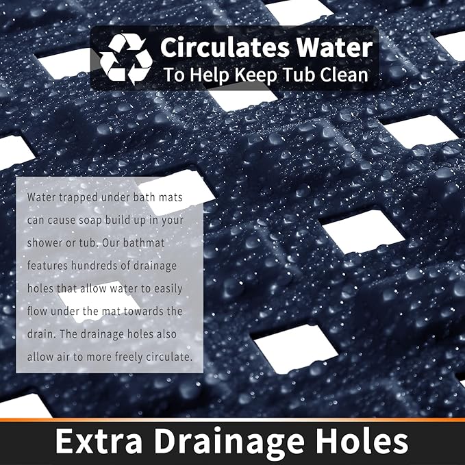 Yimobra Bathtub Mat Non Slip, Super Strong Suction Cups, 27.5"x15.5" Long Shower Mat with Drain Holes, Machine Washable Fast Draining Bath Mats, Bathroom Essentials,Navy Blue