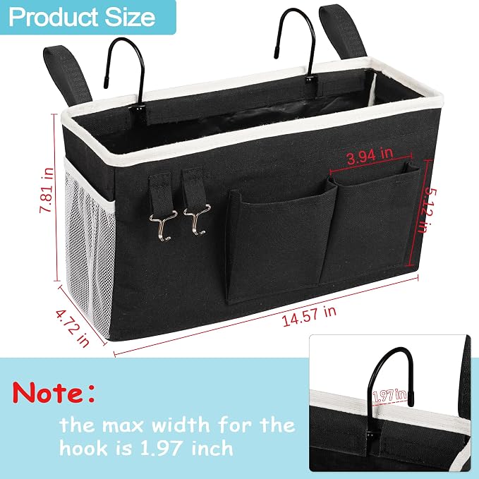 Bedside Caddy, Bedside Storage Bag Hanging Organizer for Bunk Dorm Bed Rail | Bed Caddy with Hooks, Top Bunks and Dorm Essentials for Water, Tissues, Tablets, Books, Phones, Remotes and Other Necessories