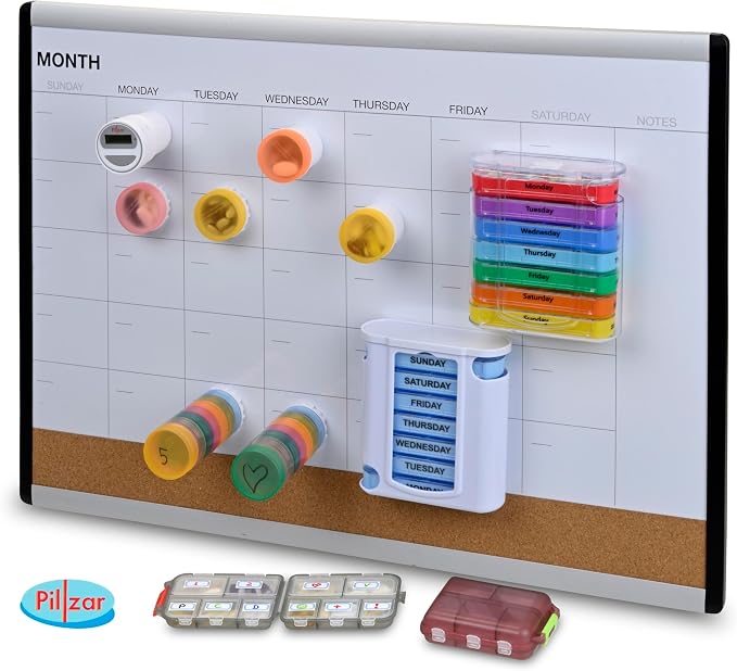 7 Day Pill Box Organizer, Hard Case with Embedded Magnet, 7 Stackable Trays, Perfect for Travel and Home Use.