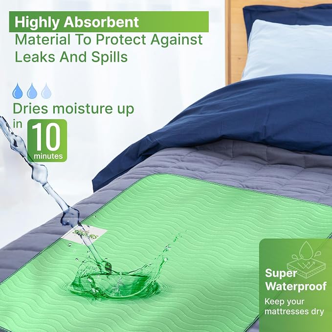 Bed Pads Washable Waterproof 34"x36"- Pack of 2 Incontinence Bed Pads | Washable Pee Pads for Adults - Dementia Products for Elderly & Elderly Assistance Products - Reusable Pee Pads for Dogs & Kid
