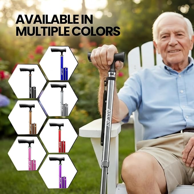 Allay Walking Canes for Men & Women - Adjustable Canes for Women for Stability, Self Standing Wide Quad Pivot Base, Light Weight, Soft Handle Grip and Travel Bag, Walking Sticks for Seniors