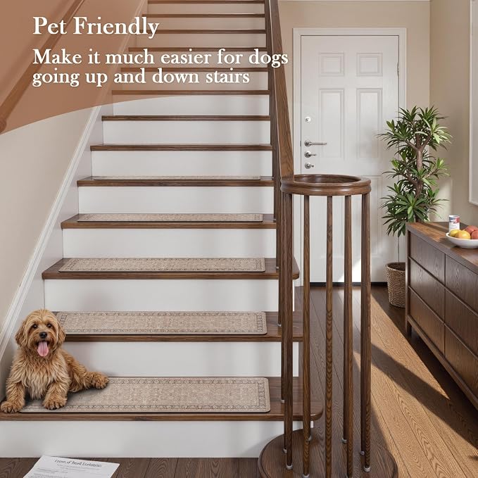 OJIA Vintage Stair Treads for Wooden Steps Indoor 15PCS 30"x8" Stair Runner | Non-Slip Carpet Stair Treads Mats Staircase Step Treads for Kids, Elders and Dogs, Rubber Stair Covers