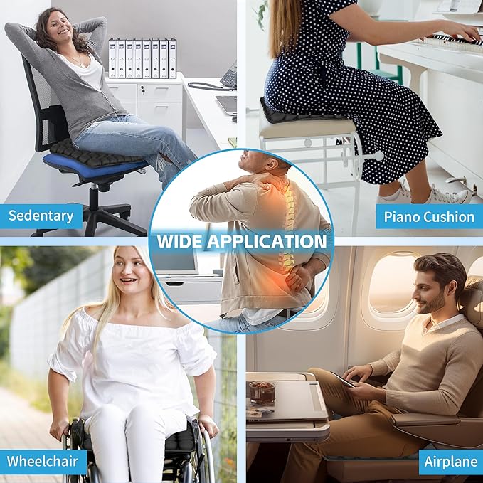 Sondour Travel Seat Cushion, Airplane Cushion Long Flight, Airplane Gadgets Inflatable Seat Cushions, Portable Airline Cushion With Air Pump, Wheelchair Cushions; Pressure Relief Seat Cushion-2 Black